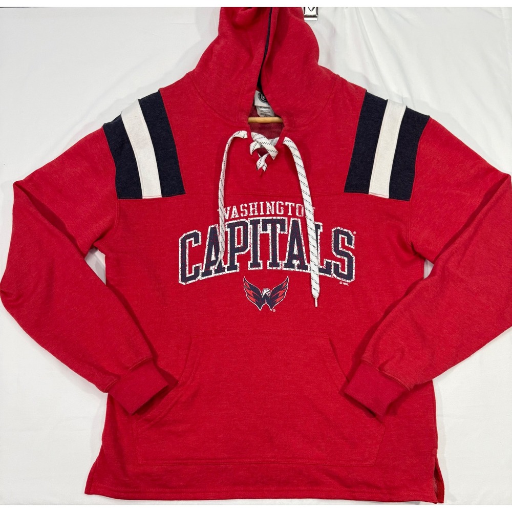 Washington Capitals NHL Lace Up Hoodie Red Navy White Mens Medium Sweatshirt